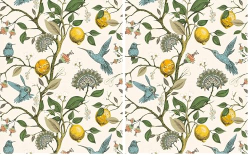 Blue Bird Self Adhesive Wallpaper Fresh Lemon Tree Peel and Stick Wallpaper Removable Waterproof Prepasted Contact Paper Wall Mural 17.7in x 9.8ft (Pack of 2) - size: 17.7" x 118" (Pack of 2)