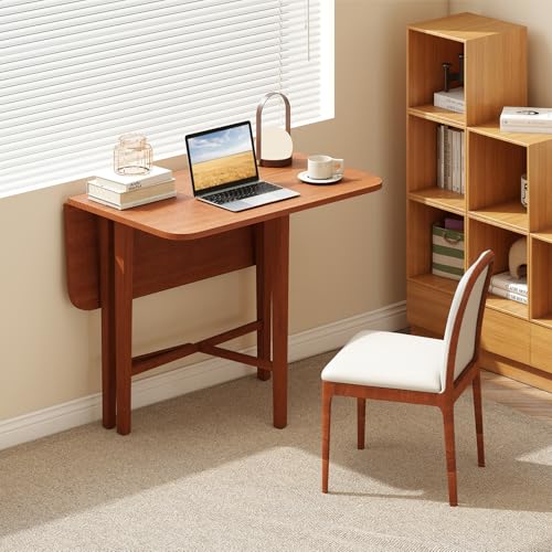GOFLAME Square Drop Leaf Dining Table for 2-4 People, Folding Kitchen Table with Solid Rubber Wood Legs, Farmhouse Extendable Table for Dining Room, Living Room, Small Space, Walnut - color: Walnut