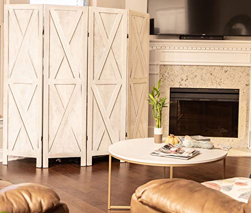 Premium Home 6-Panel Room Divider – Rustic White Barn Door, X Pattern Folding Privacy Screen, Partition Wall - color: Rustic White - X Pattern - 6 Panel