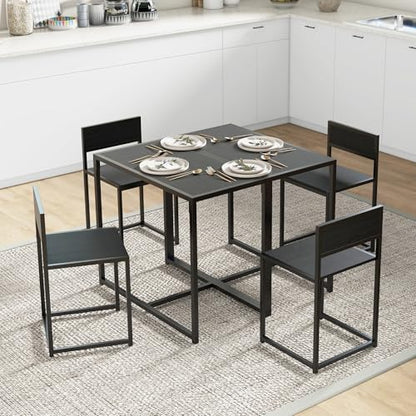 HOMCOM Small Dining Table Set for 2 Compact for Small Spaces, Black | Kitchen Table and Chairs Set, Compact Dining Sets, Breakfast Nook - color: Black