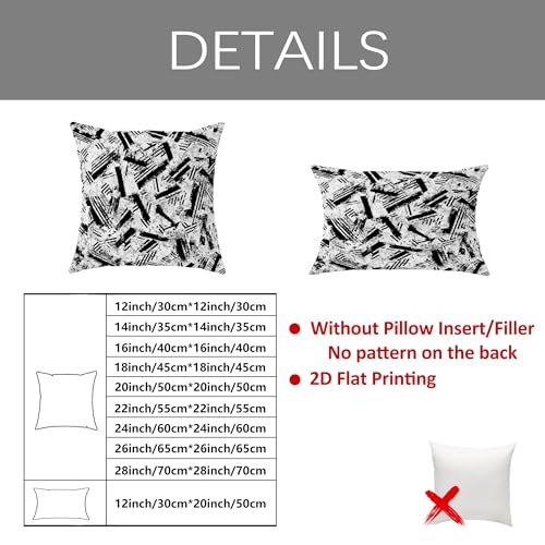 Stripes Throw Pillow Covers Set of 2, Modern Abstract Brush Patterns Texture None Black Soft Velvet Washable Cover Decorative Pillows for Living Room Bed Office Sofa Chair Decor 20x12 Inch - size: 20" x 12" (Pack of 2)