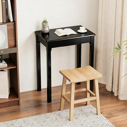 Solid Wood Desk with Drawers - 24 x 16 Inch Simple Narrow Desks, Rubber Wood Study Table, Small Writing Desk for Small Spaces|Bedroom - Modern Black Desks - color: Black, size: 23.6 in W x 15.7 in D
