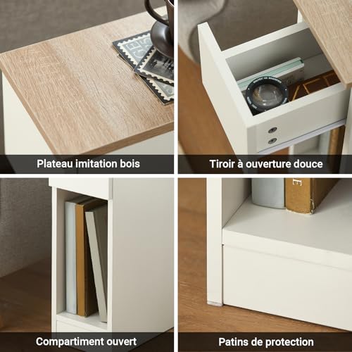 SoBuy Nightstand Narrow Night Stand Modern Design Bedside Furniture Slim End Table Storage Cabinet with Sliding Drawer and Open Compartment, White & Natural FBT111-WN | Slim Dorm Bedsid Table with Open Compartment, White & Natural FBT111-WN - color: White