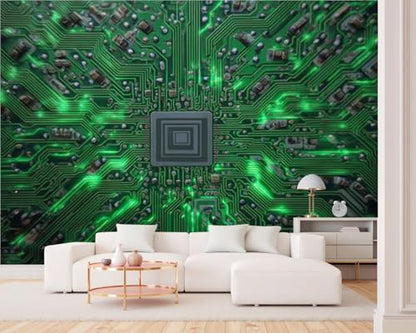 Peel and Stick Wallpaper Computer Motherboard CPU System chip core Self Stick Wall Mural Removable Wallpaper Wall Decor for Living Room Boys Girls Bedroom Nursery