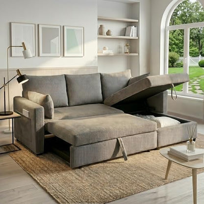 Sleeper Sofa Bed with Adjustable Backrest & Side Pockets, Gray | Adjustable Backrest & Side Pockets,Pull Out Sofa,Comfortable Fabric - color: C-gray-nr