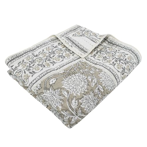 Levtex Home - Adare Taupe - Throw - Bordered Floral - Taupe, Grey and Cream -Quilted Throw (50x60in.) - Cotton - color: Taupe