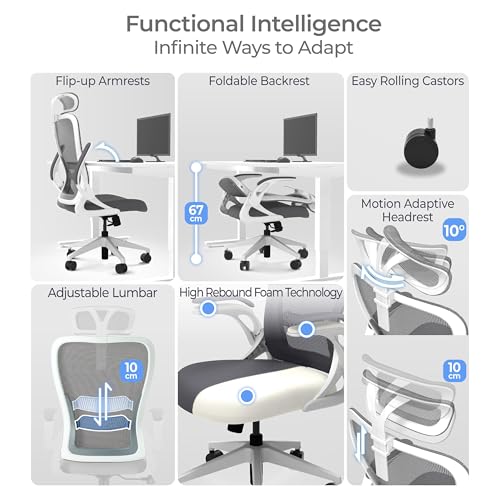 Tervo Model U | Folding Office Chair for Small Spaces | Ergonomic Design with High Rebound Mesh | Computer Desk Chair for Gaming | For Adults & Kids | Foldable & Compact with Flip Up Arms