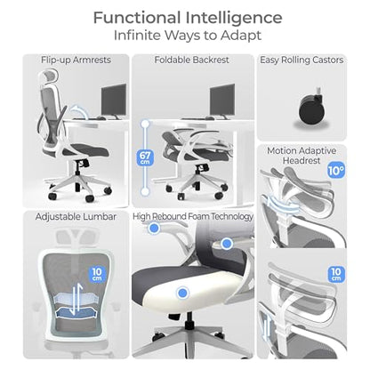 Tervo Model U | Folding Office Chair for Small Spaces | Ergonomic Design with High Rebound Mesh | Computer Desk Chair for Gaming | For Adults & Kids | Foldable & Compact with Flip Up Arms