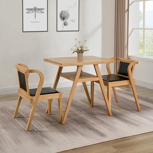 3-Piece Modern Dining Set with Stackable Dining Chairs, Solid Wood Square Table and Padded Seats Table Set for 2 Person, Space Saving Dinette for Dining Room, Kitchen, Patio-Nature and Black - color: Nature and Black