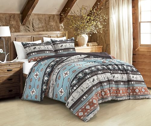 Chezmoi Collection Sawyer 2-Piece Southwestern Cowboys Rodeo Comforter Set - Multicolor Blue Brown Beige Clay Printed Washed Microfiber Bedding, Twin - color: Multi Cowboy Rodeo, size: Twin
