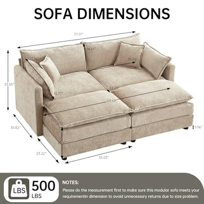 Modular Sectional Sofa, 77 Inch U Shaped Couch Set with Armrests, 2-Seater Comfy Cloud Couches for Living Room Apartment, Coffee - color: Coffee, size: 77'' - U Shape