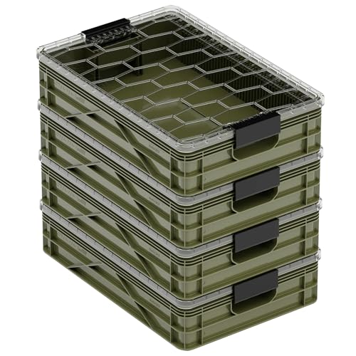 Quarter Crate 4-Pack Stackable Storage Bins, Green | Polypropylene, 14 dividers included, 19.16x12.75x4.57 in, over 1000 lb stack, lids sold separately - color: Green