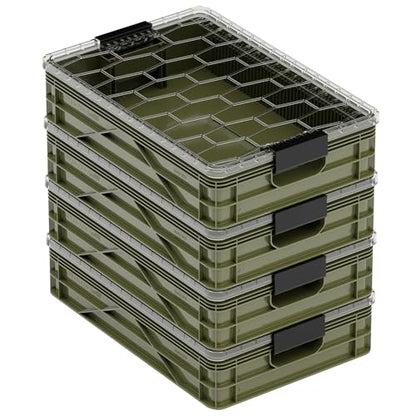 Quarter Crate 4-Pack Stackable Storage Bins, Green | Polypropylene, 14 dividers included, 19.16x12.75x4.57 in, over 1000 lb stack, lids sold separately - color: Green