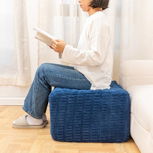Square Ottoman Foot Rest, Navy Blue, 20x14 In,Modern Footstool,Coffee Table | Footstool Ottoman,Stuffed Pouf Ottoman,All-One Foam Filler, Footrest,Beanbag Chair,Floor Pouf for Living Room Wedding Bedroom - color: Navy Blue