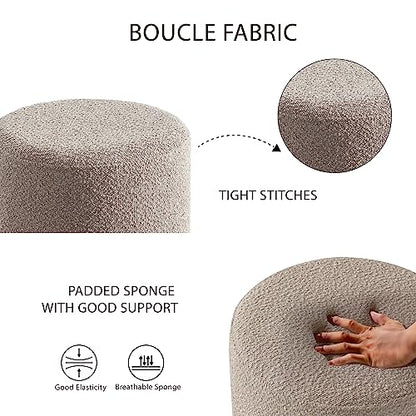 Modern Round Ottoman with Soft Padded Seat, Multifunctional Vanity Stool for Makeup, Upholstered Footrest Stool Ottoman Foot Stool for Living Room, Bedroom - color: Taupe