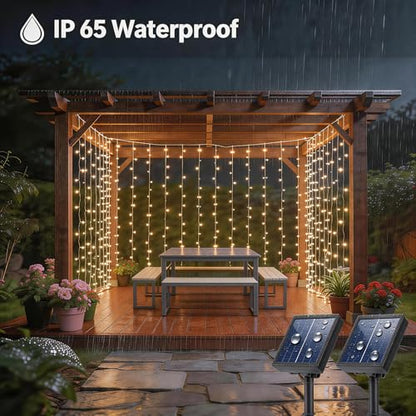 2 Pack Solar Curtain Light Outdoor, 30ft x 10ft, 660 LEDs in Total Solar Powerd String Lights Waterproof Outside for Garden Party Wedding Decór - size: 30 ft