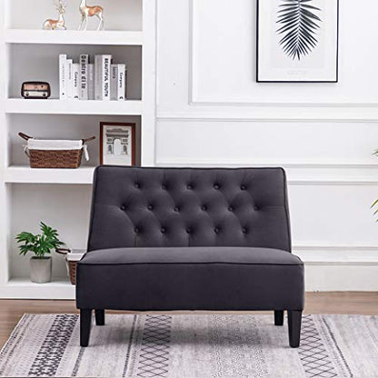 annjoe Button Tufted Loveseat Settee Upholstered Sofa Backrest Buckle Couch Banquette Bench for Dining Room Living Room Bedroom Funiture(Gray 1) - color: Dark Gray