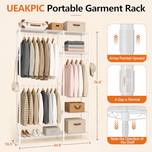 Clothes Rack with Adjustable Wire Shelves & Hanging Rods, White | Portable Clothing Garment Rack for Hanging Clothes, Freestanding Closet Organizer, Heavy Duty, Max Load 700Lbs - color: White