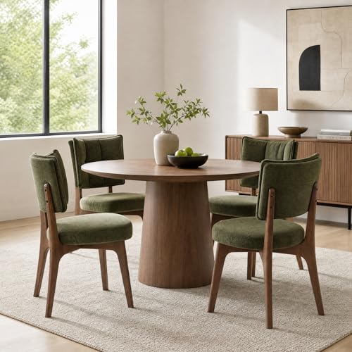 YOUNIKE Wood Frame Green Dining Chair, Chenille Fabric, Single Pack | Modern Ergonomic Upholstered Kitchen & Dining Room Chairs, Double-Layer Backrest, Comfy Soft Cushion, Easy to Assembly - color: Green