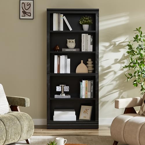 JAHRSTIM Halston Bookshelf, 5-Tier Tall Storage Shelf, Adjustable Open Shelving Unit Closet Organizer and Storage for Living Room Home Office Bedroom, Modular Bookcase Bookshelves - color: Black, size: Standard w/o Doors