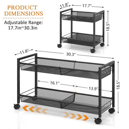 3IngSeagulls 2-Tier Expandable Rolling Pantry Floor Organizer, Stackable Pantry Storage Cart with Wheels, Kitchen Fruit and Vegetable Storage Rack for Onion, Potato, Food, Snacks
