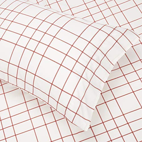 Amazon Basics Full/Queen Comforter Set with Plaid, Striped Sheets, 7-Piece Red Simple Stripe Bedding, Lightweight Microfiber Bed-in-a-Bag - color: Red Simple Stripe, size: Full/Queen, style: 1-Pack