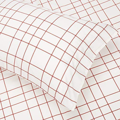 Amazon Basics Full/Queen Comforter Set with Plaid, Striped Sheets, 7-Piece Red Simple Stripe Bedding, Lightweight Microfiber Bed-in-a-Bag - color: Red Simple Stripe, size: Full/Queen, style: 1-Pack