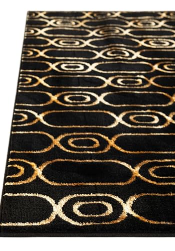 Rugs.com - Vogue Geo Rug – 8 Ft Runner Black and Gold Easy-Clean High-Pile Rug – Perfect for Hallways, Entryways, and Kitchens - color: Black and Gold, size: 2' x 8' (Runner)