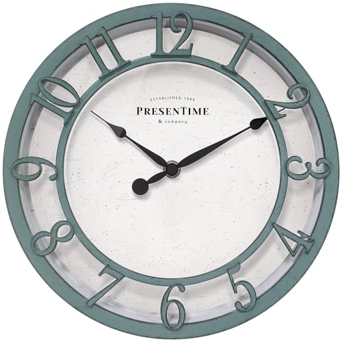 10" Farmhouse Series Wall Clock | Shiplap Style, Silent No Ticking, Raised 3D Arabic Numeral, Aged Teal Finish - color: Aged Teal Finish, size: 10 inch