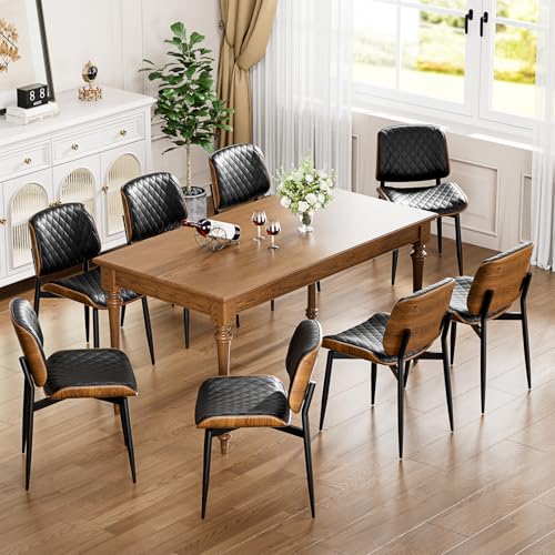 YaFiti Mid Century Upholstered PU Leather Dining Chairs Set of 2, Black | Ergonomic Walnut Backrest, Upholstered Waterproof PU Leather Seat, Stable Metal Legs, Adjustable Footpads, Apartment Friendly - color: Black Lozenge