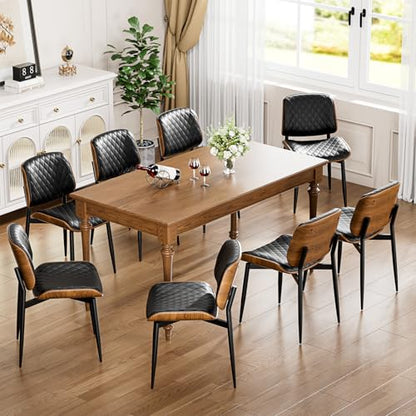YaFiti Mid Century Upholstered PU Leather Dining Chairs Set of 2, Black | Ergonomic Walnut Backrest, Upholstered Waterproof PU Leather Seat, Stable Metal Legs, Adjustable Footpads, Apartment Friendly - color: Black Lozenge