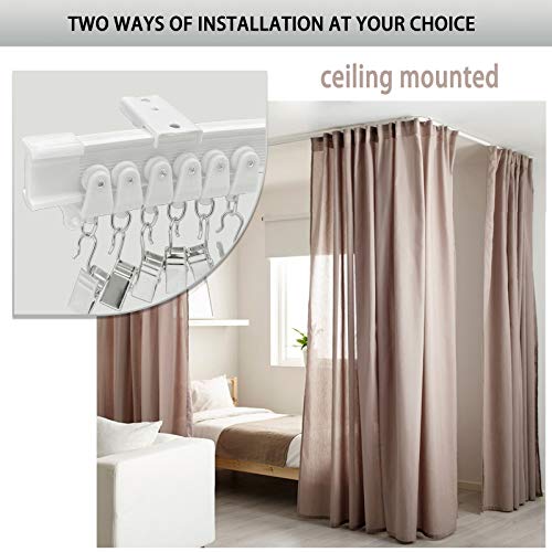 KOLAKO Ceiling Curtain Track, Curtain Track Wall Mount - Two Ways To Install, 16Ft Curtain Rails Room Divider Flexible Sliding Curved Curtain Track System for Rv Shower Curtain Rods - color: White, size: 16Ft