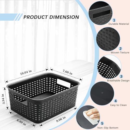 Soddeph Plastic Storage Baskets for Cabinets, Household Pantry Organization with Handle,Organizer Bins for Room,Bathrooms,Under-Sink,Kitchen (Black, S-3PACK) - color: Black, size: S-3PACK