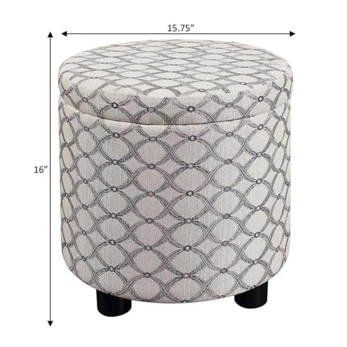 Convenience Concepts Designs4Comfort Accent Storage Ottoman 15.75" - Round Modern Upholstered Foot Stool with Tray Lid for Living Room, Family Room Storage Ottoman Seat, Ribbon Pattern Fabric