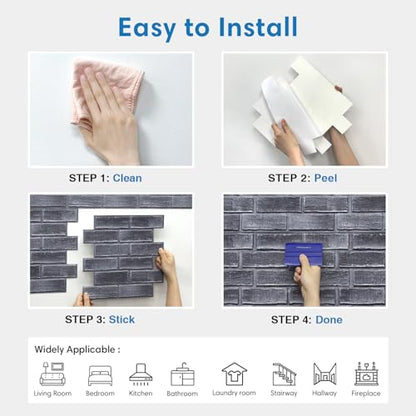 3D Faux Brick Wall Panels Peel and Stick, 10 Pcs 11.8" x 11.8" - color: Gray