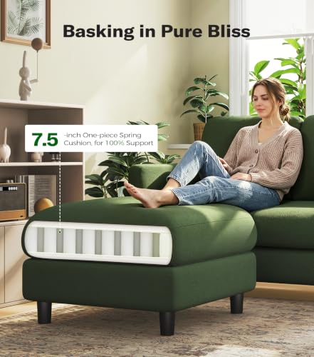 Welzona Loveseat Sofa with Ottoman, 51" Small L Shaped Teddy Couch Sofa | Comfy Teddy Fabric, Tool-free Setup, Washable Covers, All-wood Couch Sets for Living Room, Bedroom, Small Spaces, Green - color: Green, size: loveseat & ottoman