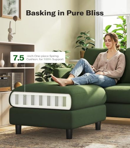 Welzona Loveseat Sofa with Ottoman, 51" Small L Shaped Teddy Couch Sofa | Comfy Teddy Fabric, Tool-free Setup, Washable Covers, All-wood Couch Sets for Living Room, Bedroom, Small Spaces, Green - color: Green, size: loveseat & ottoman