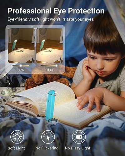DEWENWILS USB Rechargeable Book Light for Reading in Bed, LED Book Reading Lights with Clip, Perfect for Bookworms, Kids, Warm White, Brightness Adjustable (Blue) | Warm White, Brightness Adjustable, Flexible Lighting Angle, Compact & Lightweight for Book