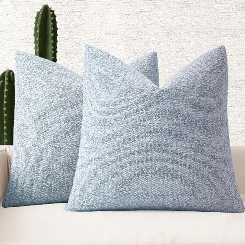 MIULEE 18x18 Decorative Lumbar Boucle Couch Pillow Covers Sky | Set of 2 Textured Neutral Throw Pillow Covers, Accent Solid Pillowcases, Sofa Living Room Home Decor - color: Sky, size: 18" x 18" (Pack of 2)