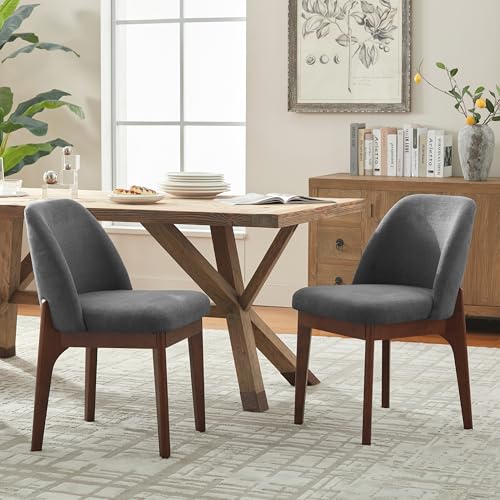 VKNOW Upholstered Wood Dining Chairs Set of 2 with Modern Fabric, Dark Grey | Modern Dining Room Chairs with Wood Legs, Kitchen Chairs for Restaurant, Living Room, No Wobble - color: Dark Grey-brown Leg, size: 2 PCS