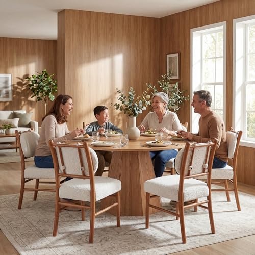 59'' Round Dining Table for 4-6, Modern Pedestal Kitchen Table Circle Wood Natural Grain Finish Grain Tabletop Dinner Table Kitchen Table, Natural Wood - color: Natural Wood, 59” Round