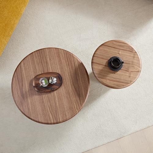 Round Nesting Coffee Table Set of 2, Modern 2-Piece Circle Wooden Center Table with Base, Accent Tea Table for Living Room Apartment, Easy Assembly, 31.5" & 20.87" (Walnut) - color: 31.5" & 20.87",walnut