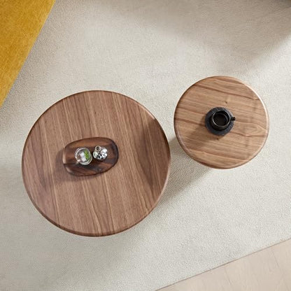 Round Nesting Coffee Table Set of 2, Modern 2-Piece Circle Wooden Center Table with Base, Accent Tea Table for Living Room Apartment, Easy Assembly, 31.5" & 20.87" (Walnut) - color: 31.5" & 20.87",walnut