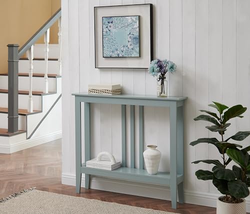 Kings Brand Narrow Console Table w/Storage Shelf for Entryway, Ice Blue | Slim Sofa Table for Hallway, Foyer or Living Room with Open Shelf for Décor, Books & Everyday Essentials - color: Ice Blue