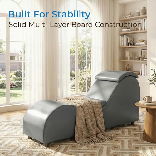 Yoga Sofa Chaise Lounge Chair for Adults Home Stretching Relaxation, 60"W Ergonomic Yoga Chaise Lounges Chair Sofas Indoor with Removable Head Cushion for Office Small Space Exercise, Dark Grey