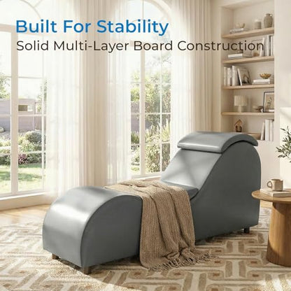 Yoga Sofa Chaise Lounge Chair for Adults Home Stretching Relaxation, 60"W Ergonomic Yoga Chaise Lounges Chair Sofas Indoor with Removable Head Cushion for Office Small Space Exercise, Dark Grey
