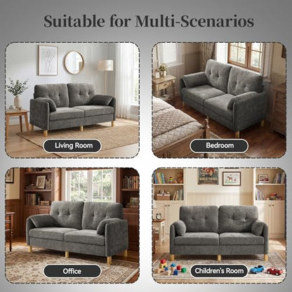 Mid Century Modern Couch, 65" Loveseat Sofa, Light Grey | Storage Pockets, Upholstered Small Loveseat for Small Spaces, Bedroom, Home Office, Apartments - color: Light Grey