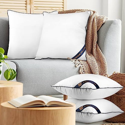 Utopia Bedding 12x12 Throw Pillow Inserts, Decorative Pillows, Pack of 4 | Piping Throw Pillows, Plush & Supportive, Aesthetic Cushion Sham Stuffer for Sofa, Office, Couch & Bed, Set of 4, White - size: 12x12 Inch