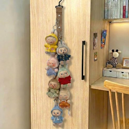 Plush Doll Hanging Storage Rope Display Rack with 8 Clips – Wall Hanging Organizer for Keychain Plushies, Mini Toys– Holds up to 3kg (Brown) - color: Brown