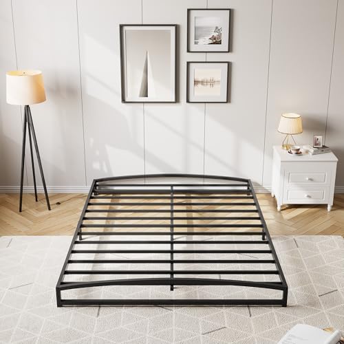 IDEALHOUSE Low Bed Frame, 6 in Full Size Metal Platform Bed Frame, Black | Arch Design, Heavy Duty Bed Frame, Strong Bearing Capacity, No Box Spring Needed, - color: 6 Inch Black, size: Full